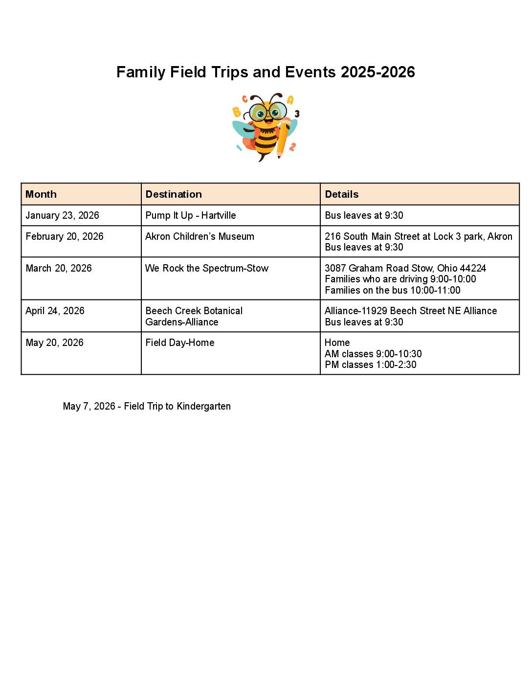 Family Field Trips and Events 2025-2026 (2)